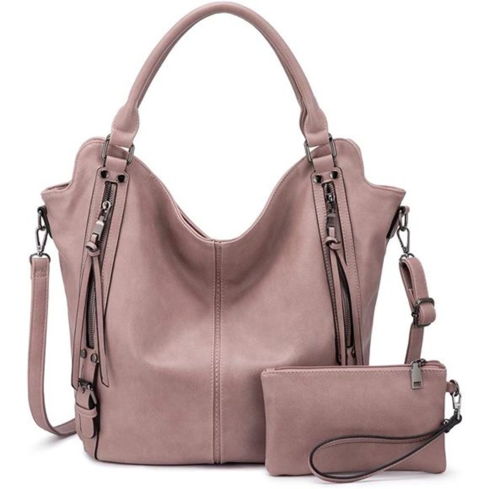 2 Pcs Tote Bag PU Leather Shoulder Bags Fashion Hobo Bags Large Purse Handbags
